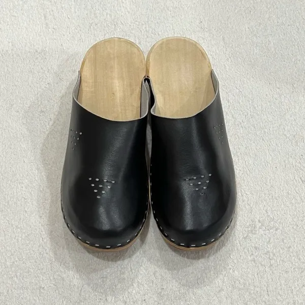 Marcus Black Leather Wooden Swedish Clogs Size 36 - Image 5