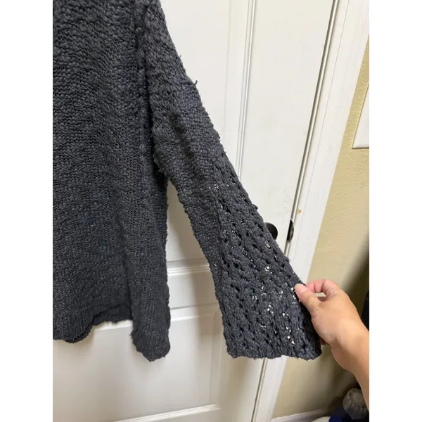 Free People Pretty Pointelle Vee Sweater Small Charcoal Oversized Open Knit - Image 7