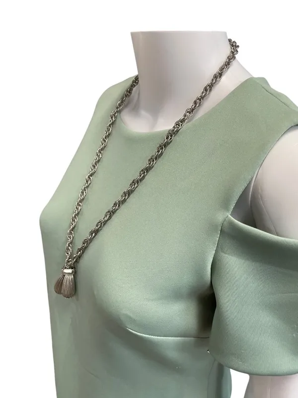 Vintage silver tone rope tasseled Lariat 29" statement chain necklace SKU 10-754 - Image 9