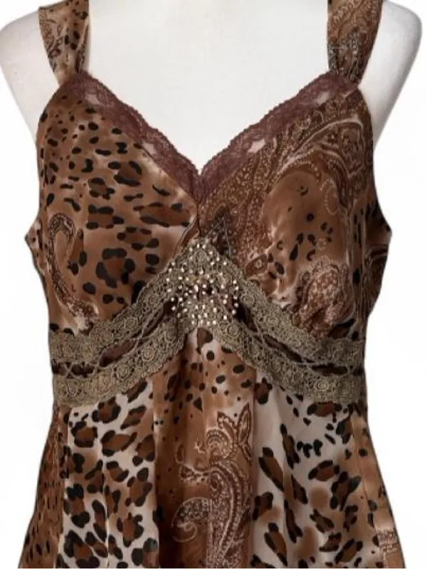 Y2K Leopard Boho Fairy Top Brown Size L - Image 7
