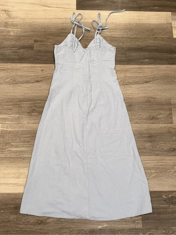 Nasty Gal Women’s Light Blue Cotton V-Neck A-Line Midi Button Dress Size 4 - Image 8