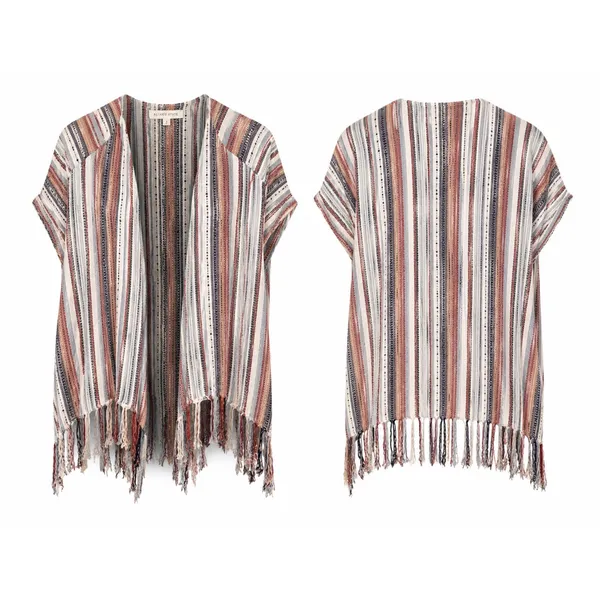 Altar’d State Striped Fringe Open Front Poncho Top Size S Boho Southwestern - Image 7