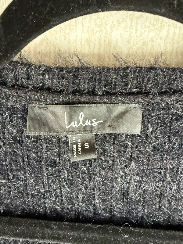 Lulus Black Fuzzy Eyelash Knit Cropped Open Front Cardigan Size Small - Image 7