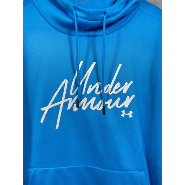 Under Armour Womens Hoodie L Loose Fit Blue Script Logo‎ Pullover Athletic - Image 2