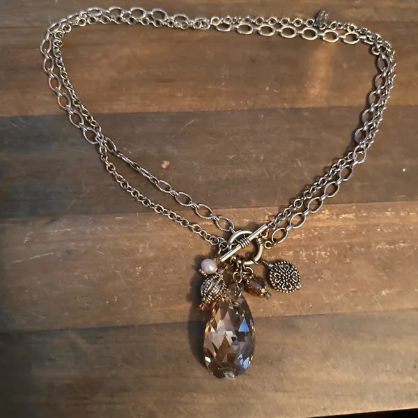 Rhonda Rox double chain crystal teardrop and charms toggle necklace - Image 2