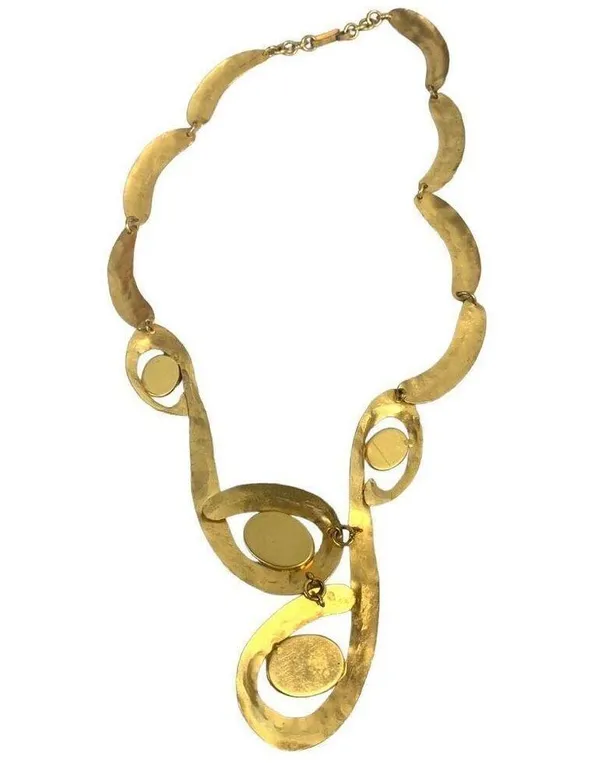 Vintage 14" Unique Gold Tone Tribal Necklace with Green Stones Jade? - Image 8