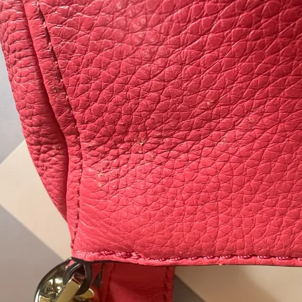 Michael Kors Crossbody Bag Womens Small Coral Pink Pebbled‎ Leather Gold Chain - Image 12