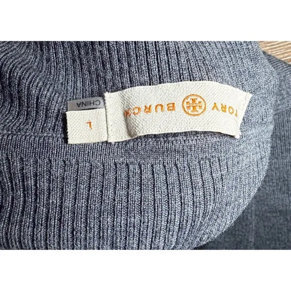 Tory Burch Turtleneck Sweater Gray Large Merino Wool Minimalist Work Office‎ - Image 3