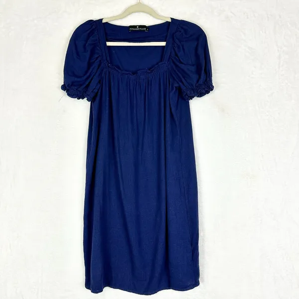 Tuckernuck Pomander Place Linen Blend Darcy Dress Size Small Navy Blue - Image 3