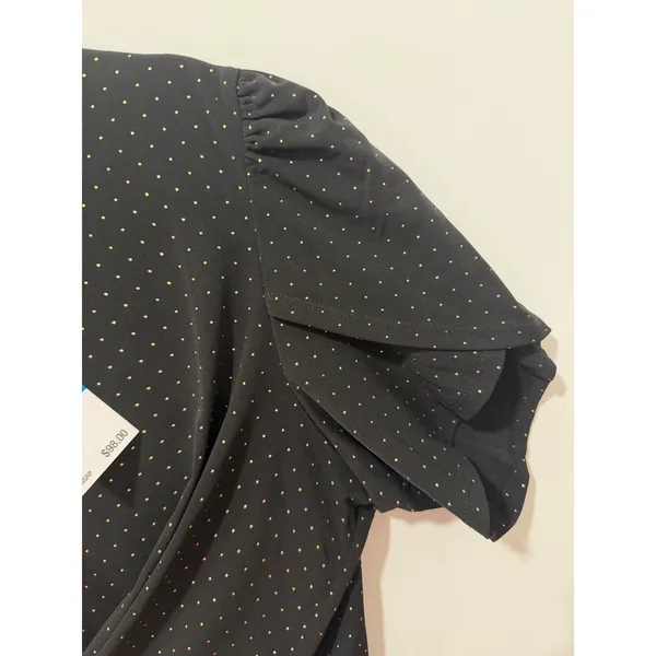 Michael Kors Womens Black Gold Pin Dot Petal Sleeve Top Blouse XL - Image 5