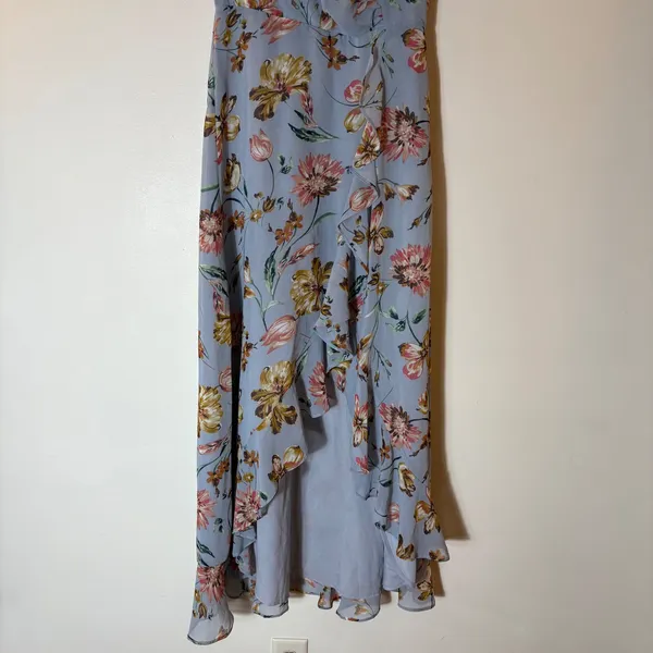 Dress Forum‎ Floral High Low Maxi Dress Surplice Neck Blue Size Medium - Image 3