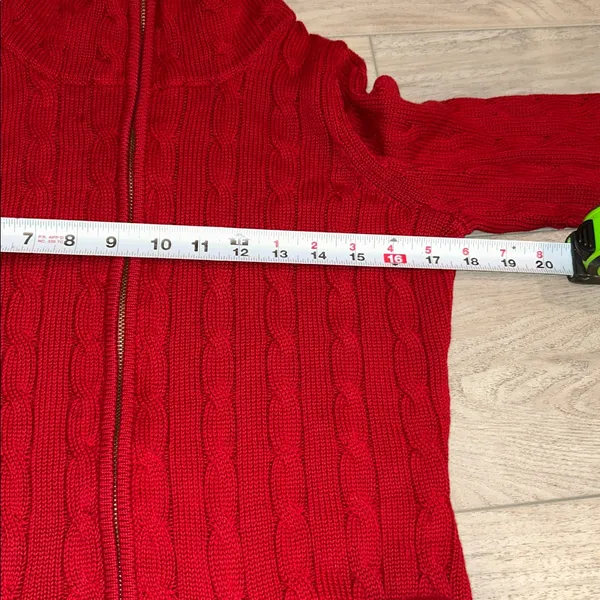 Lauren Ralph Lauren Sweater Womens S Red Cable Full Zip Brass Buckles Pockets - Image 8