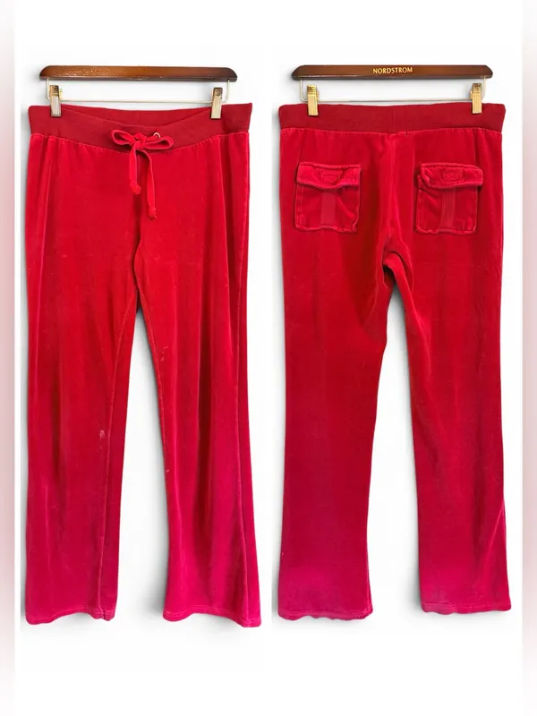 Sarah Johnson Y2K Red Velour pants, pull up elastic waist, Juicy inspo sz M - Image 2