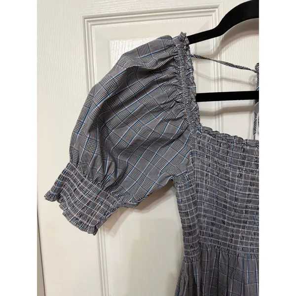 Hill House Home The‎ Athena Nap Dress Blue Grey Plaid Smocked Mini Dress XS - Image 4