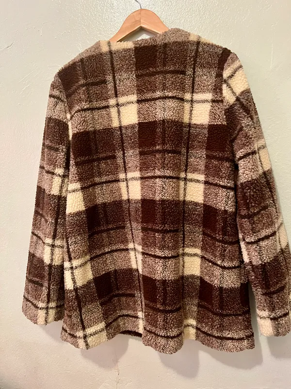 Plaid Snap Button Sherpa Teddy Jacket/ Coat - Image 5