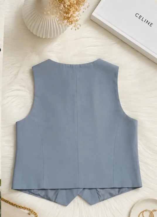 ZARA Light Blue Tailored Suit Vest Top 🩵 Size L - Image 10