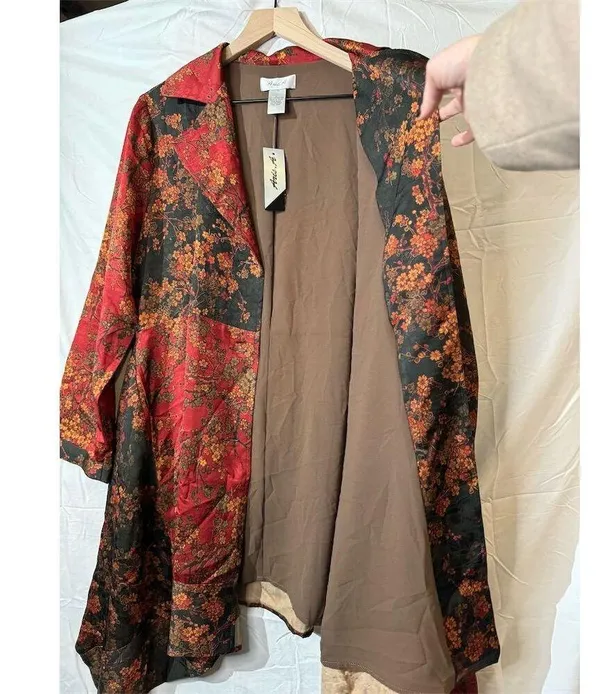 NWT Ania A VTG Floral Artsy Boho Patchwork Button Asymmetrical Red Light Jacket Size L - Image 10