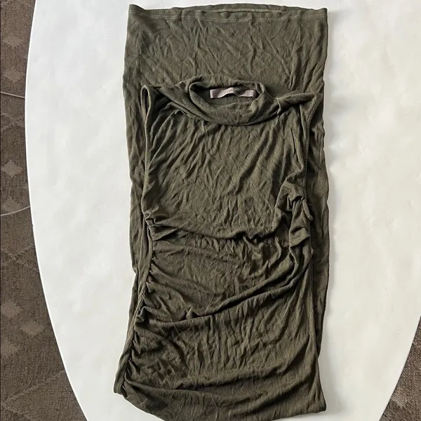 ENZA COSTA Silk Blend Knit Sleeveless Twist Ruched Midi Dress Army Green L $260 - Image 6