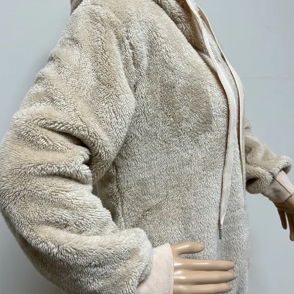 NWOT Chuncky Fleece 1/4 Zip Hoodie size S cream/light tan - Image 4