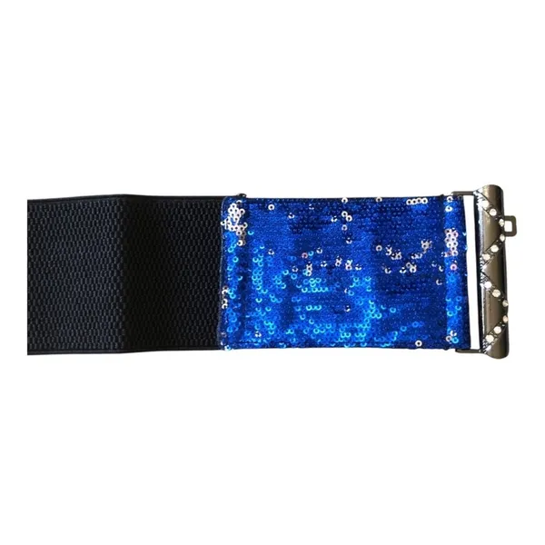 Y2K Blue Sequin Stretch Belt Rhinestone Buckle Glam Party Festival - Image 8
