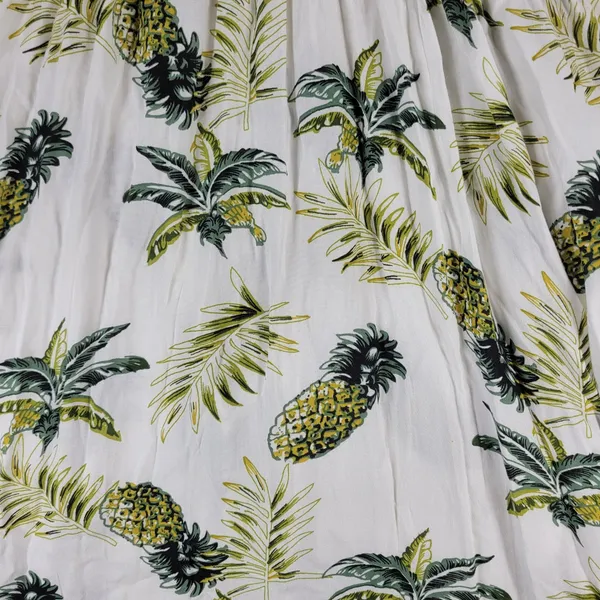 Blue Island Tropical Maxi Dress Sz L Pineapple Palm Print Rayon Tiered Open Back - Image 8