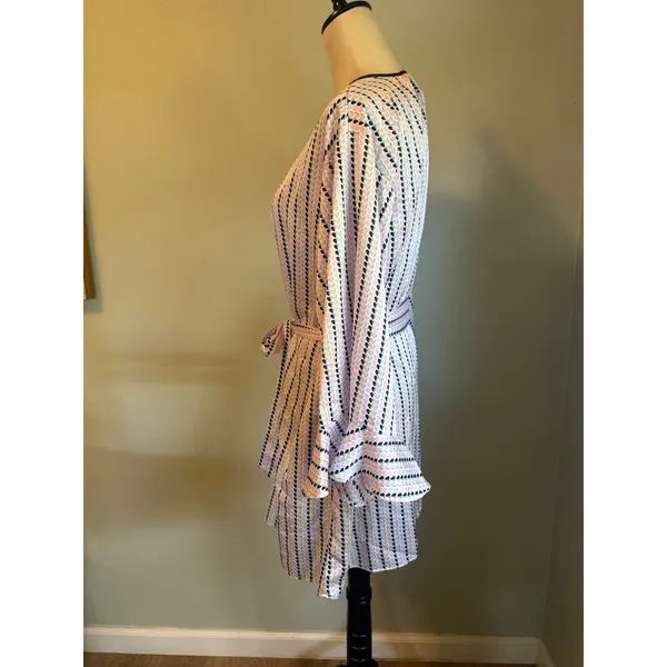 Kate Spade Heart Stripe Robe Pink Blue Satin Short Wrap Belted M y2k preppy boho - Image 3