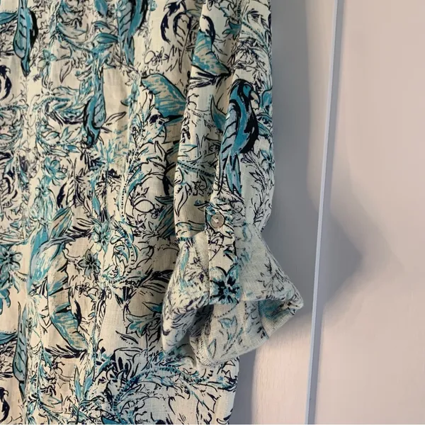 Tahari Womens 100% Linen Shirt Tropical Bird Print Button Up Coastal Resort - Image 8