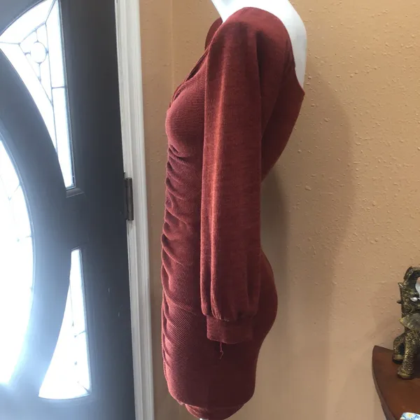 Lulus Aurinda Rust Orange Ruched Off-the-Shoulder Bodycon Dress - Image 6