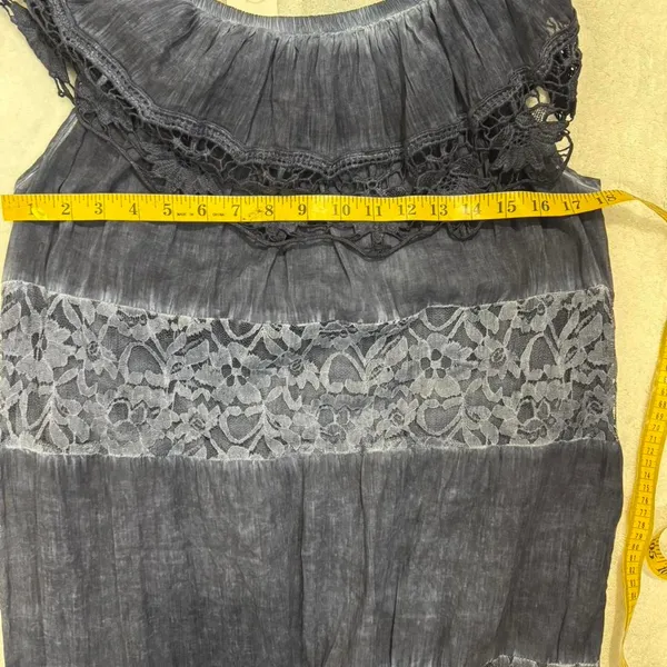 Blue Maxi Dress Large Lace Off Shoulder Boho Cottagecore Romantic Flowy Lace New - Image 4