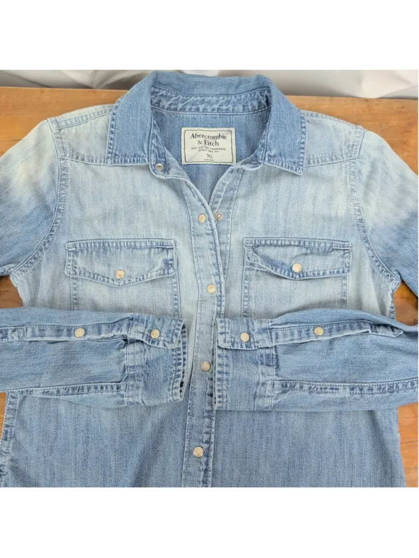 Abercrombie & Fitch Snap Button Denim Western Shirt XS - Image 5