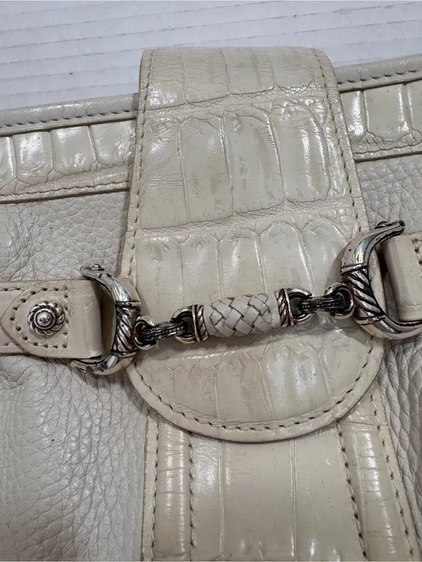 Brighton White Leather Y2K Shoulder Bag Handbag Purse Vintage - Image 13