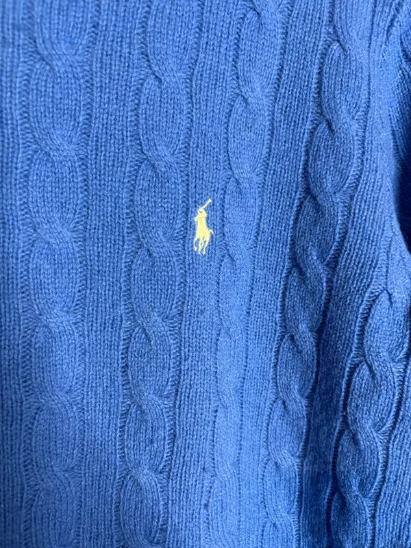 Vtg Ralph Lauren Sport blue cable knit wool sweater - Image 2