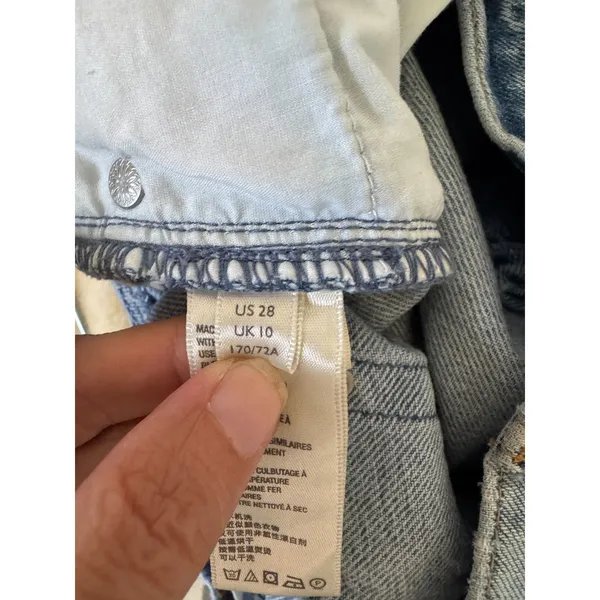 Free People We The Free Raw Ultra High Rise Hem Button Fly Jeans Light Blue 27 - Image 6
