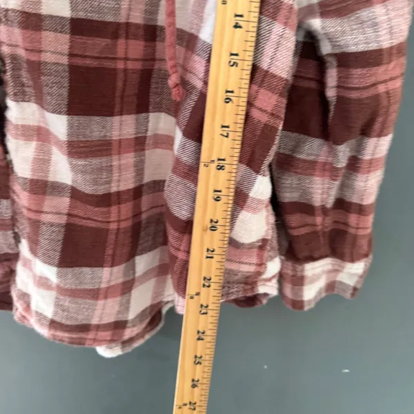 American Eagle Outfitters Womens Mauve Plaid Hooded Flannel Shirt Medium Fall - Image 8