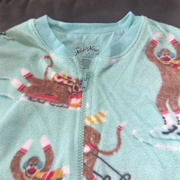 Nick & Nora Adult Teen Unisex Fleece One Piece Sock Monkeys Pajama Size S NWT - Image 5