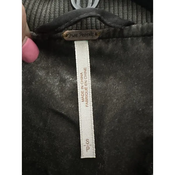 Free People Ruched Bomber Jacket Small Gray Plush Velvet Draped Zip‎ #L6-6 - Image 3