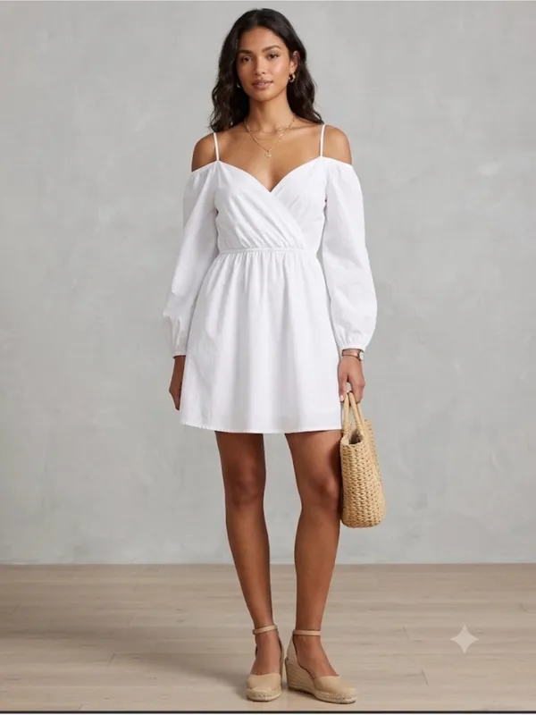 Superdown Leia White Off the Shoulder Long Sleeve Mini Dress Size L - Image 5
