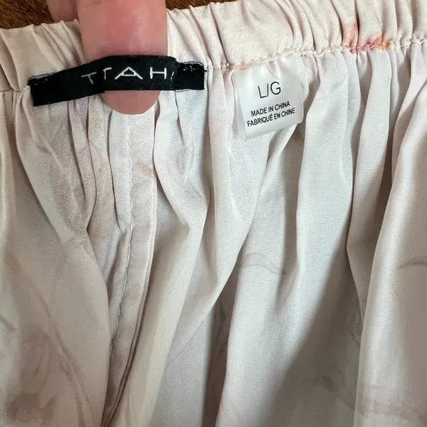 T Tahari Maxi Skirt Womens Large Cream‎ Pink Floral A-Line Stretch Lightweight L - Image 9