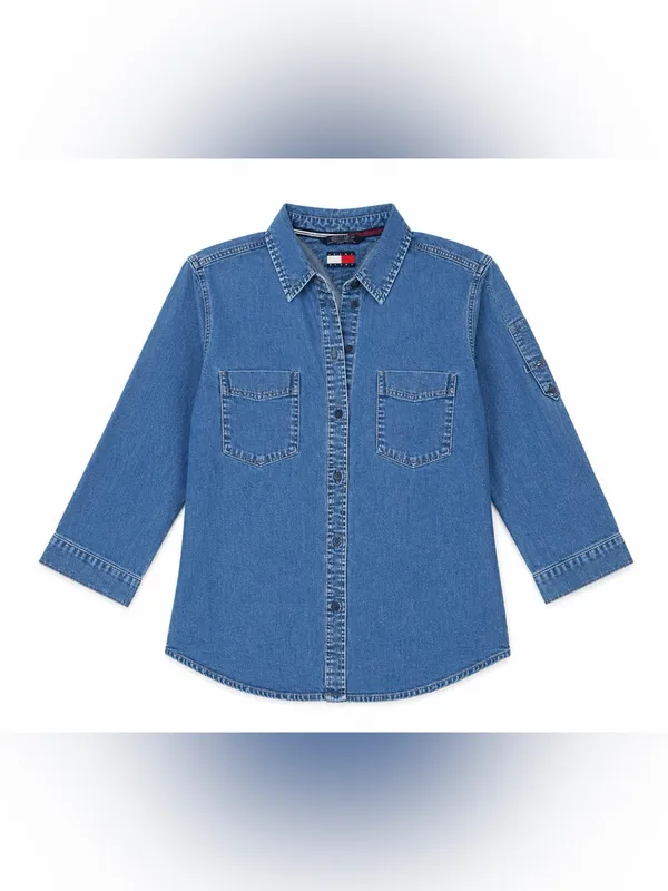 Tommy Hilfiger Tommy Jeans Chambray Button Front Utility denim.Shirt XXS - Image 2
