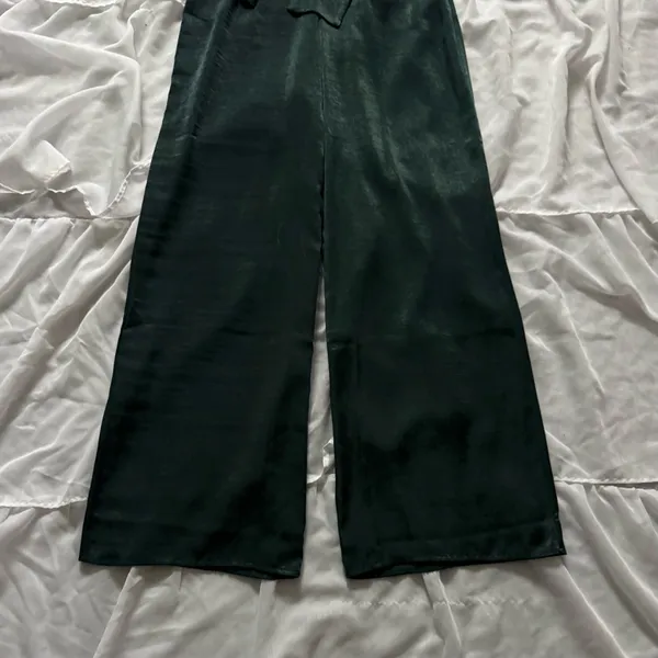 Lulus Let Me Entertain You Dark Green Satin Wide-Leg Jumpsuit - Image 5