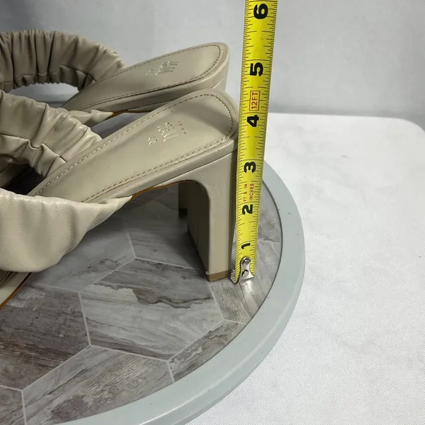 H&M Ruched Cream Block Heel Mules Women’s US 8.5 EU 40 Square Toe Slip On - Image 5