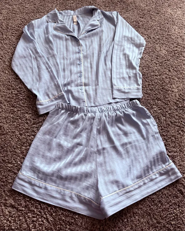 Auden Light Blue Striped Satin Pajama Top - Image 5
