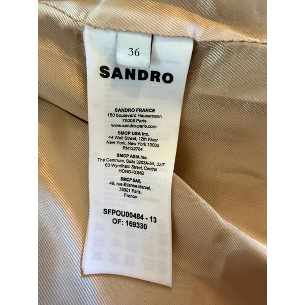 Sandro Straight Cut Brushed Wool Coat Double Breasted Long Camel Brown 36 S - Image 5