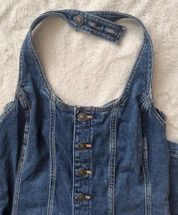 American Eagle Denim Overalls Halter Top Shorts S - Image 4