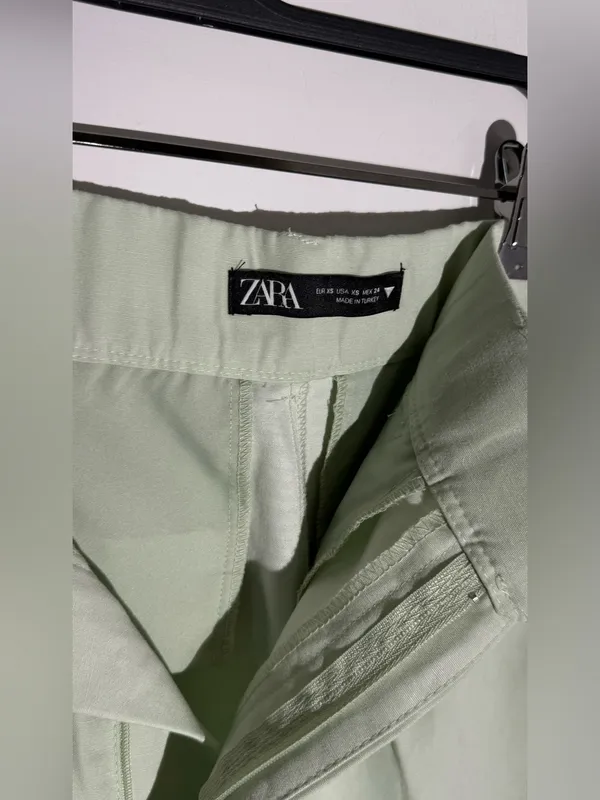 Zara Light Sage High-Waist Shorts - Image 2