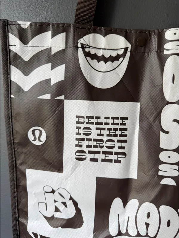 Lululemon Reusable Tote Bag with Graphic Prints Black - Image 3