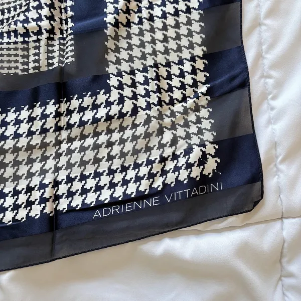 VTG Adrienne Vittadini Blue White Houndstooth Plaid 100% Silk Square Scarf 34" - Image 2