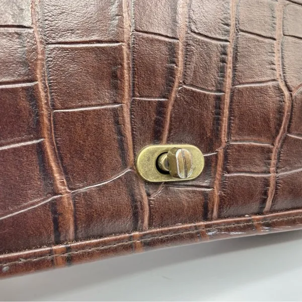 Vintage Brown Croc Embossed Faux Leather Maggie Lawrence Satchel Handbag Purse - Image 3