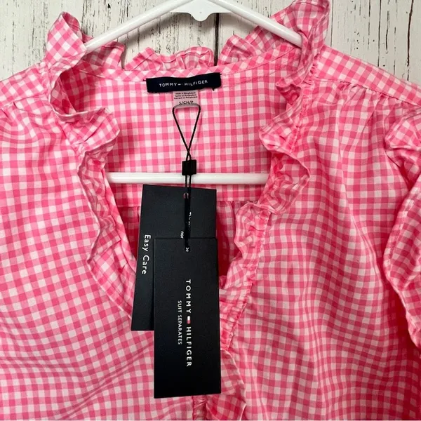 Tommy Hilfiger Women's Long Sleeve Ruffle Plaid Button Front Blouse Sz S - Image 9