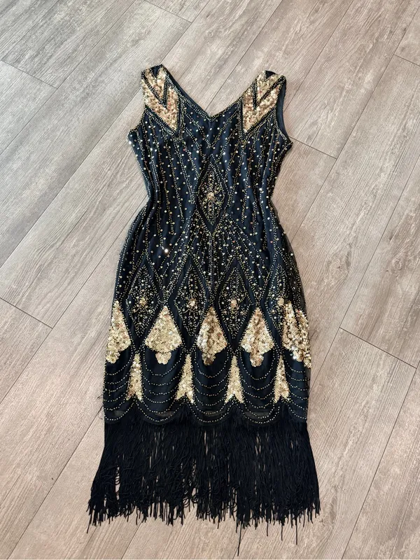 PrettyGuide Black Sequin Fringe Cocktail Dress Size M - Image 4